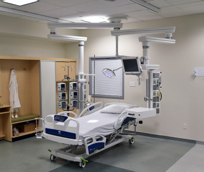 ICU patient room with Skytron products