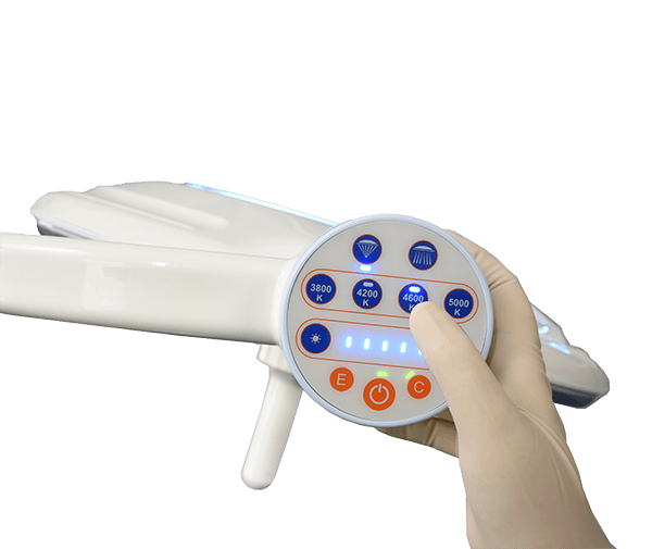 Skytron DoVera surgical light with close up of yoke and buttons