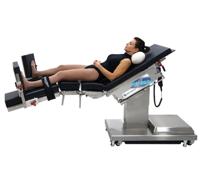 Model in surgical position on a Skytron 3602 UltraSlide