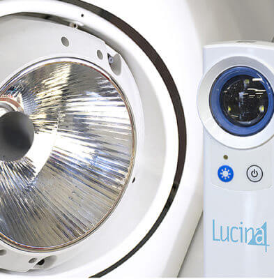 Close up of Skytron Lucina 4 lighthead and strobe guided wand
