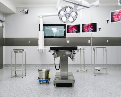Skytron Stainless Steel tables and surgical lights in medical setting